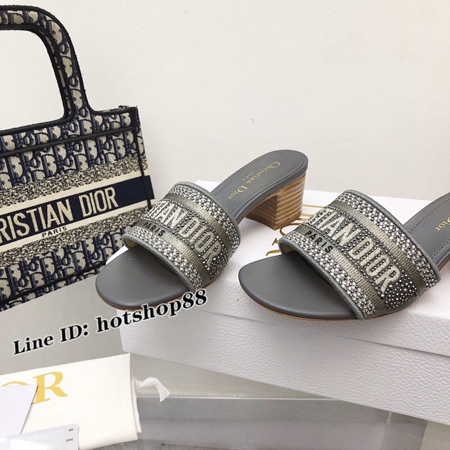 Dior老花刺繡系列涼拖 2022升級款DIOR早春新款提花刺繡鑲鑽高跟拖鞋 dx3649